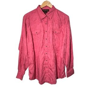 Ariat Pink Floral Ebossed Print 100% Cotton Snap Button Down Shirt Size XXL